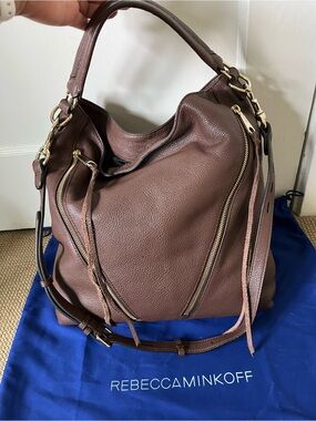 Rebecca Minkoff Chocolate Brown Pebbled Moto Leather Hobo with Gold Hardware